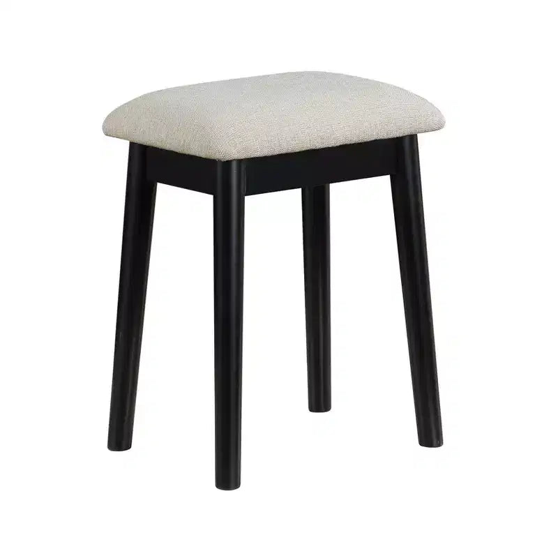 Toeletta con specchio rotondo illuminato e 4 cassetti, sgabello imbottito – Nero / Grigio / Rosa / Bianco, 1 persona