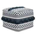 Bowden Hand Woven Square Cotton Pouf Ottoman in Grey and Ivory