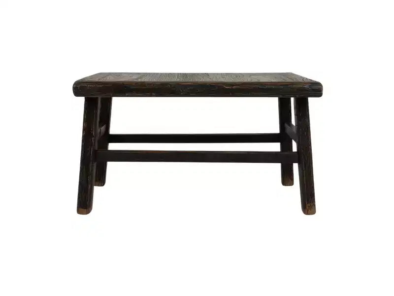 Tavolino Quadrato Nero, Legno di Olmo Riciclato, a 4 Gambe