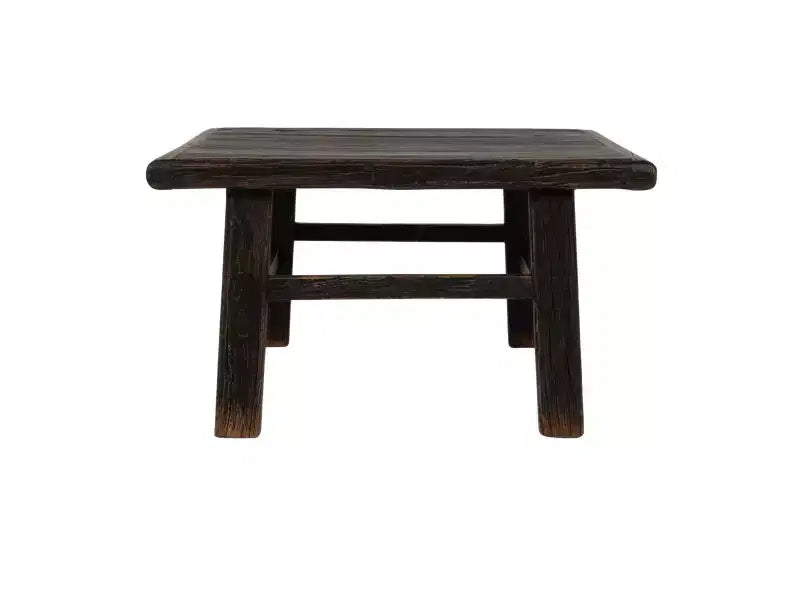 Tavolino Quadrato Nero, Legno di Olmo Riciclato, a 4 Gambe