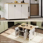 Isola da cucina su ruote, Nero/Bianco, 3 cassetti e 2 armadietti