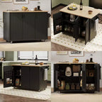 Isola da cucina su ruote, Nero/Bianco, 3 cassetti e 2 armadietti