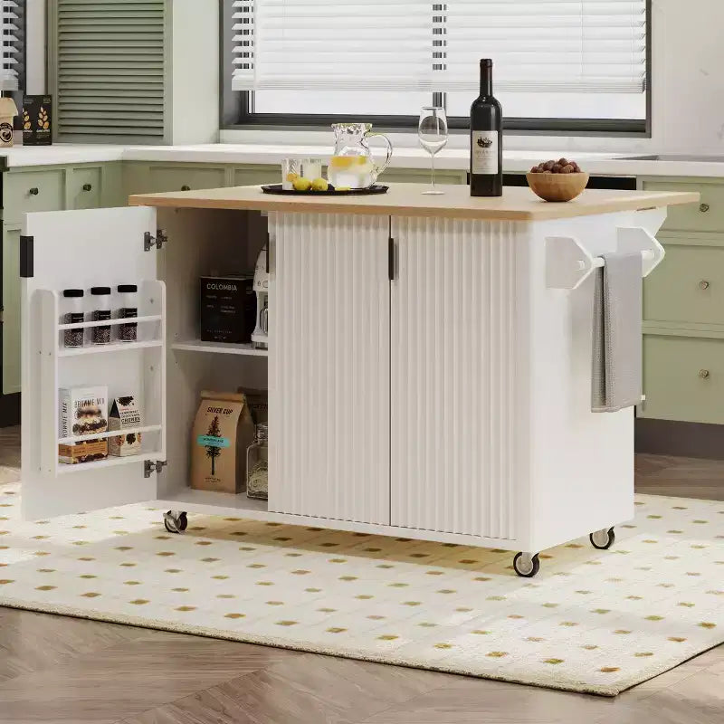 Isola da cucina su ruote, Nero/Bianco, 3 cassetti e 2 armadietti