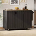 Rolling Solid Wood Kitchen Island with Rubberwood Top, 3 Drawers, 2 Cabinets, Adjustable Shelves, Spice Rack & Locking Wheels  Painted Finish