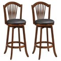Costway Swivel Bar Stools Set of 2/4, 31 Bar Height Barstools with Backrests & Wood Frame Brown