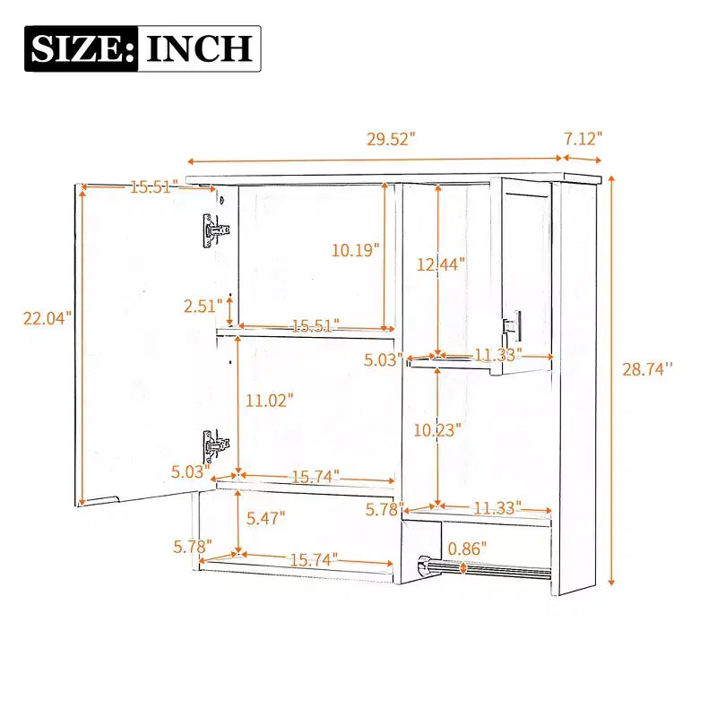 Mobiletto portamedicine a parete con specchio 29''×28'', nero/grigio/bianco, 1–2 persone