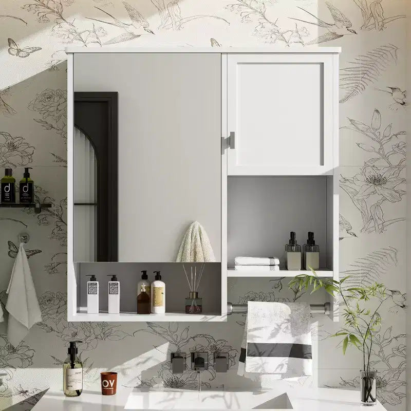 Mobiletto portamedicine a parete con specchio 29''×28'', nero/grigio/bianco, 1–2 persone