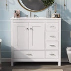 36 Inch Bathroom Vanity with Rectangular Sink, 5 Drawers & 2 Soft Close Doors, Solid Wood Frame Freestanding Cabinet
