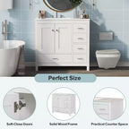 Mobile Bagno da Terra Bianco con Lavabo, 5 Cassetti e 2 Ante Ammortizzate, Singolo