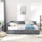 MAYEERTY Full Size Storage Upholstered Tufted Bed Frame with Backrest and Armrests for Bedroom Living Room Dark Gray