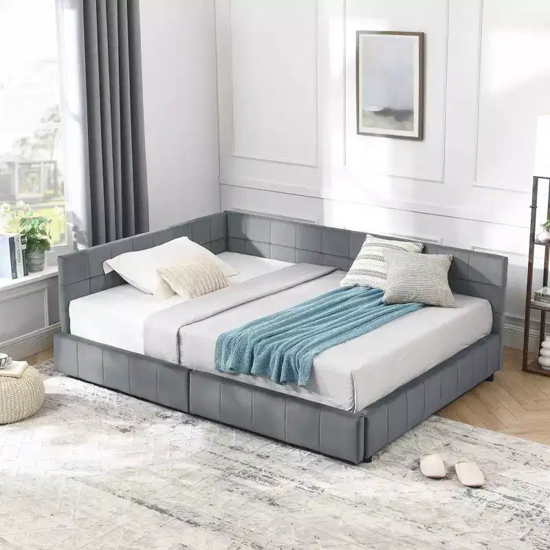 Divano letto matrimoniale in velluto grigio scuro con contenitore – 1 persona