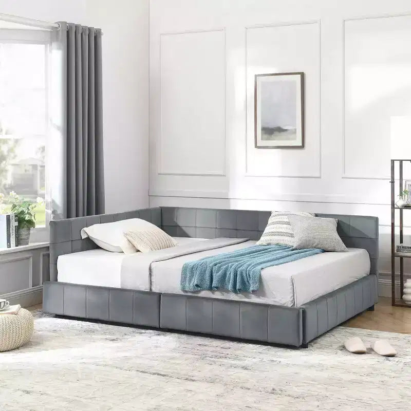 Divano letto matrimoniale in velluto grigio scuro con contenitore – 1 persona