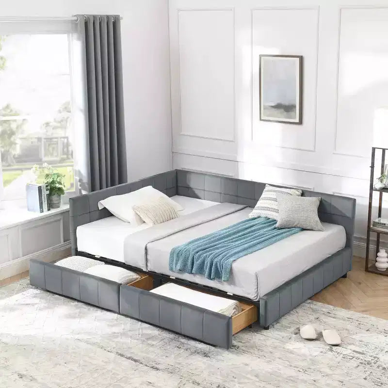 Divano letto matrimoniale in velluto grigio scuro con contenitore – 1 persona