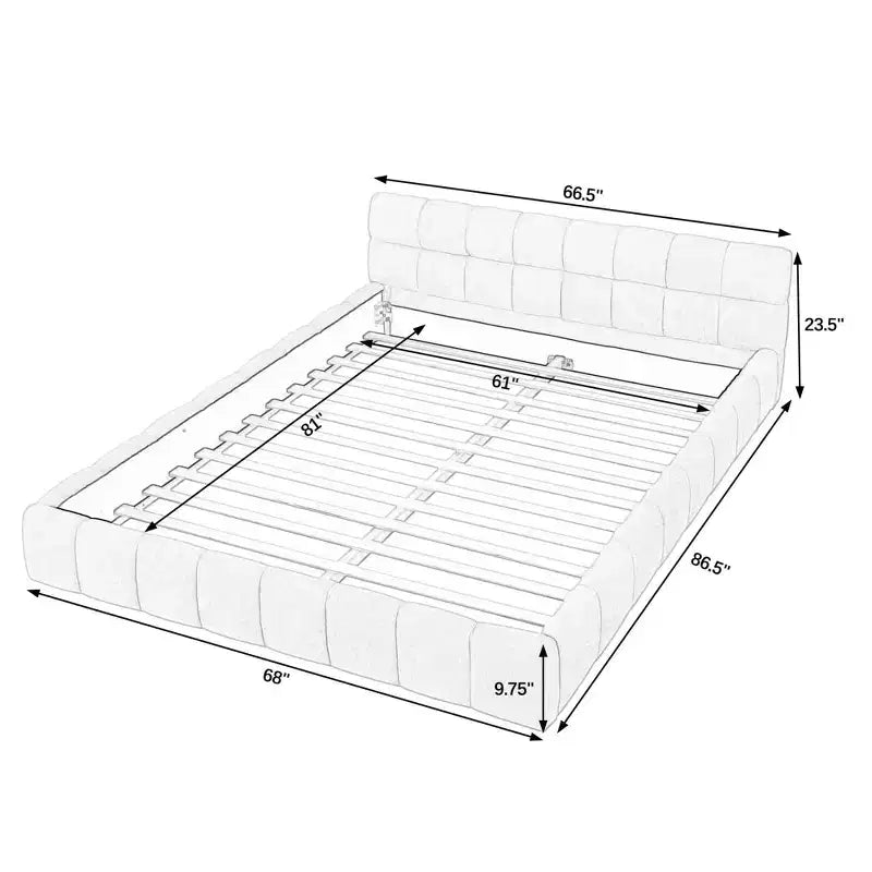 Letto a piattaforma imbottito queen size blu con testiera, 1 persona