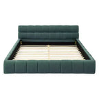 Letto a piattaforma imbottito queen size blu con testiera, 1 persona