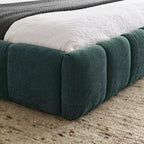 Letto a piattaforma imbottito queen size blu con testiera, 1 persona