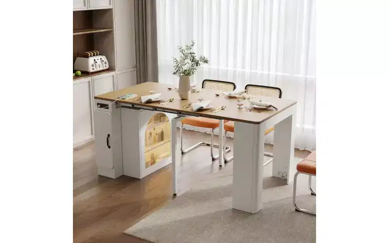 Tavolo da pranzo allungabile nero/blu/bianco con contenitore e LED, 6 posti a sedere