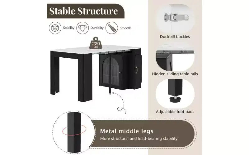 Tavolo da pranzo allungabile nero/blu/bianco con contenitore e LED, 6 posti a sedere