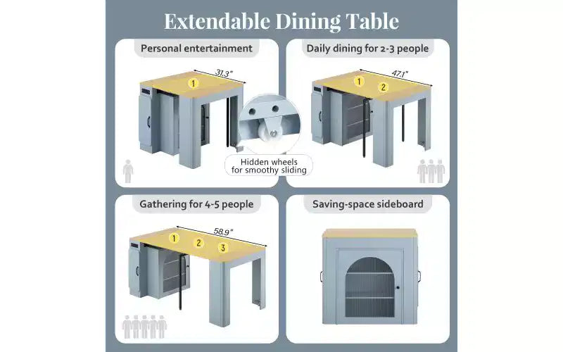 Tavolo da pranzo allungabile nero/blu/bianco con contenitore e LED, 6 posti a sedere