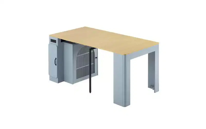 Tavolo da pranzo allungabile nero/blu/bianco con contenitore e LED, 6 posti a sedere