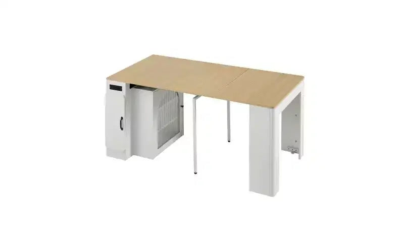 Tavolo da pranzo allungabile nero/blu/bianco con contenitore e LED, 6 posti a sedere