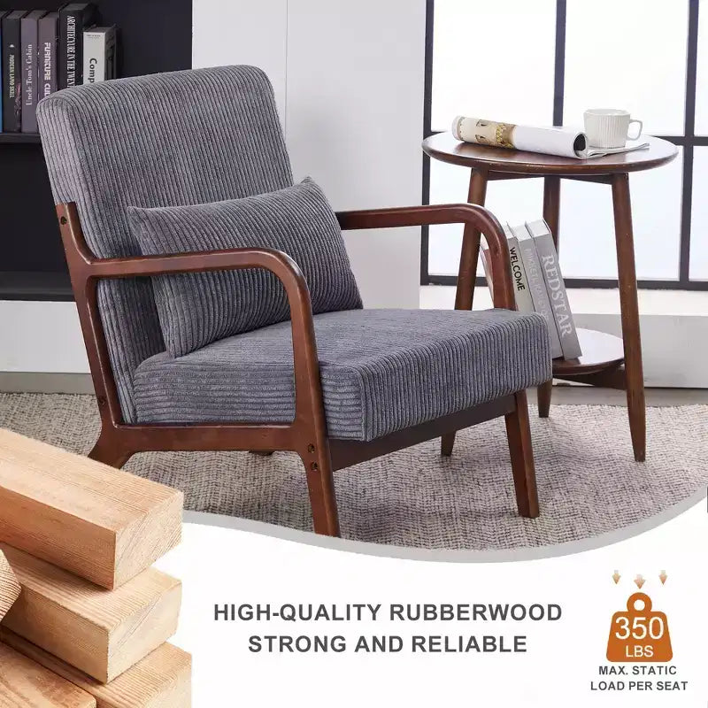 Poltrona d'accento rivestita color beige/grigio-marrone/grigio chiaro con gambe in legno, seduta singola