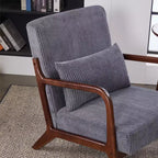 Poltrona d'accento rivestita color beige/grigio-marrone/grigio chiaro con gambe in legno, seduta singola