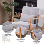 Poltrona d'accento rivestita color beige/grigio-marrone/grigio chiaro con gambe in legno, seduta singola