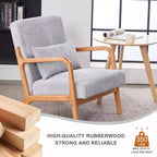 Poltrona d'accento rivestita color beige/grigio-marrone/grigio chiaro con gambe in legno, seduta singola
