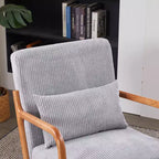 Poltrona d'accento rivestita color beige/grigio-marrone/grigio chiaro con gambe in legno, seduta singola
