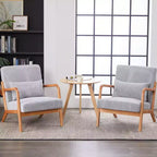 Poltrona d'accento rivestita color beige/grigio-marrone/grigio chiaro con gambe in legno, seduta singola