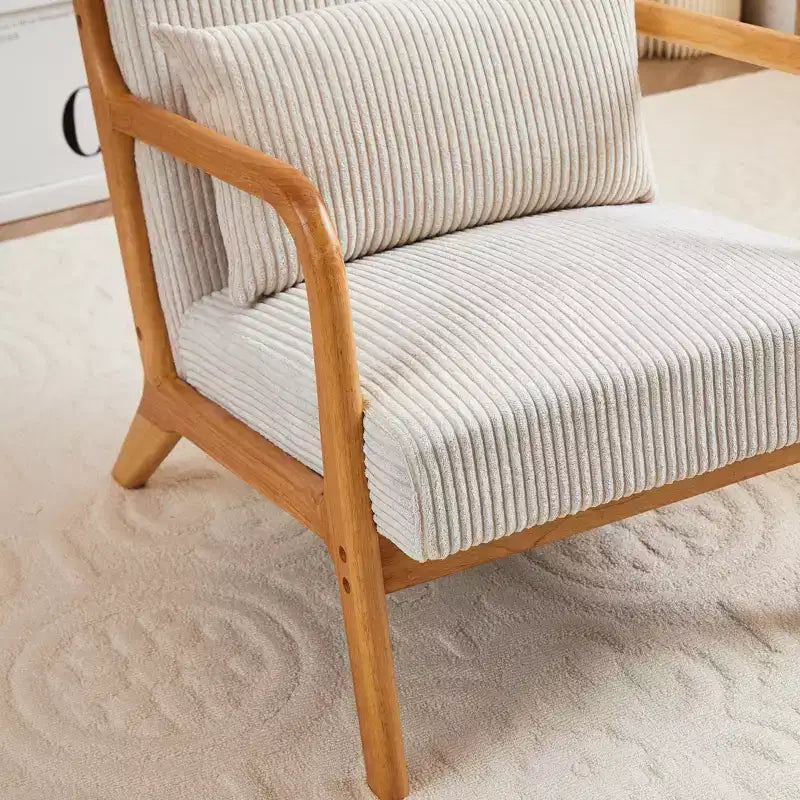 Poltrona d'accento rivestita color beige/grigio-marrone/grigio chiaro con gambe in legno, seduta singola