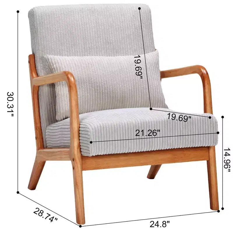 Poltrona d'accento rivestita color beige/grigio-marrone/grigio chiaro con gambe in legno, seduta singola