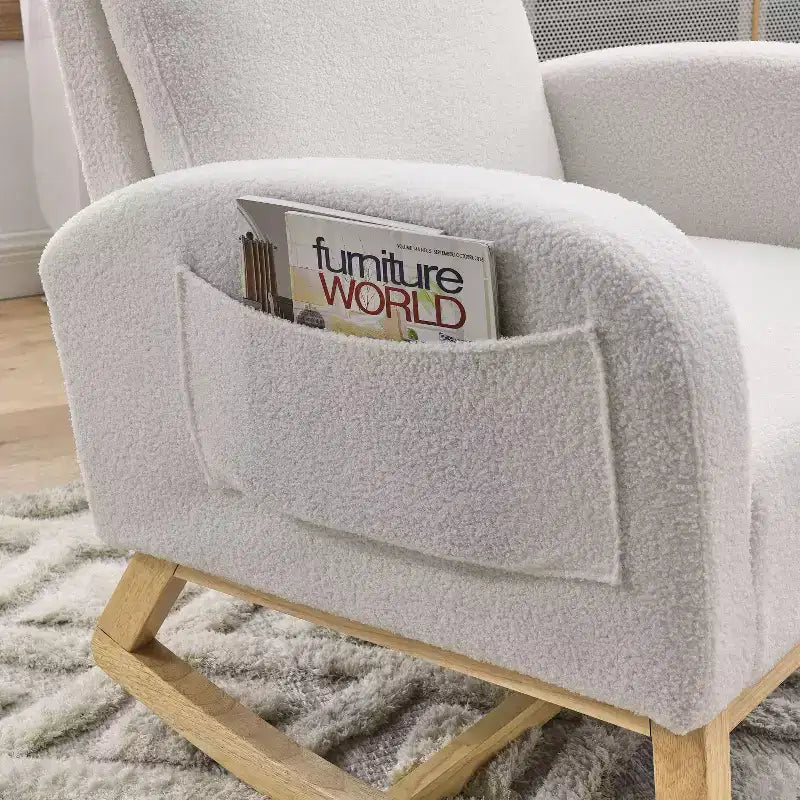 Sedia a dondolo accentata imbottita grigio/bianca con tasche laterali, monoposto
