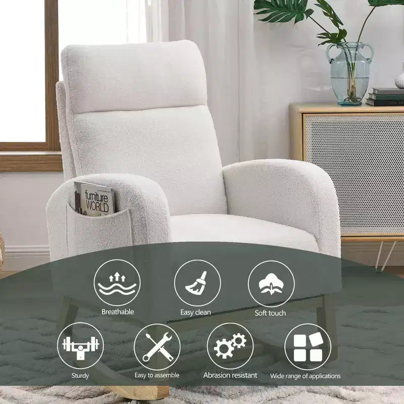 Sedia a dondolo accentata imbottita grigio/bianca con tasche laterali, monoposto