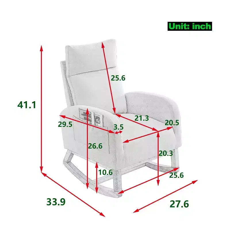 Sedia a dondolo accentata imbottita grigio/bianca con tasche laterali, monoposto