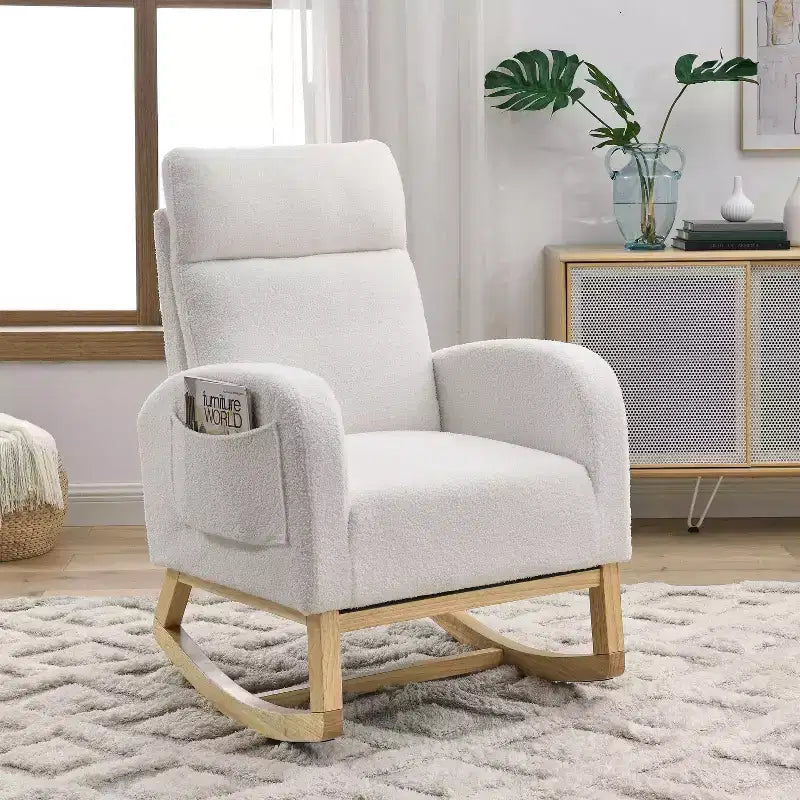 Sedia a dondolo accentata imbottita grigio/bianca con tasche laterali, monoposto