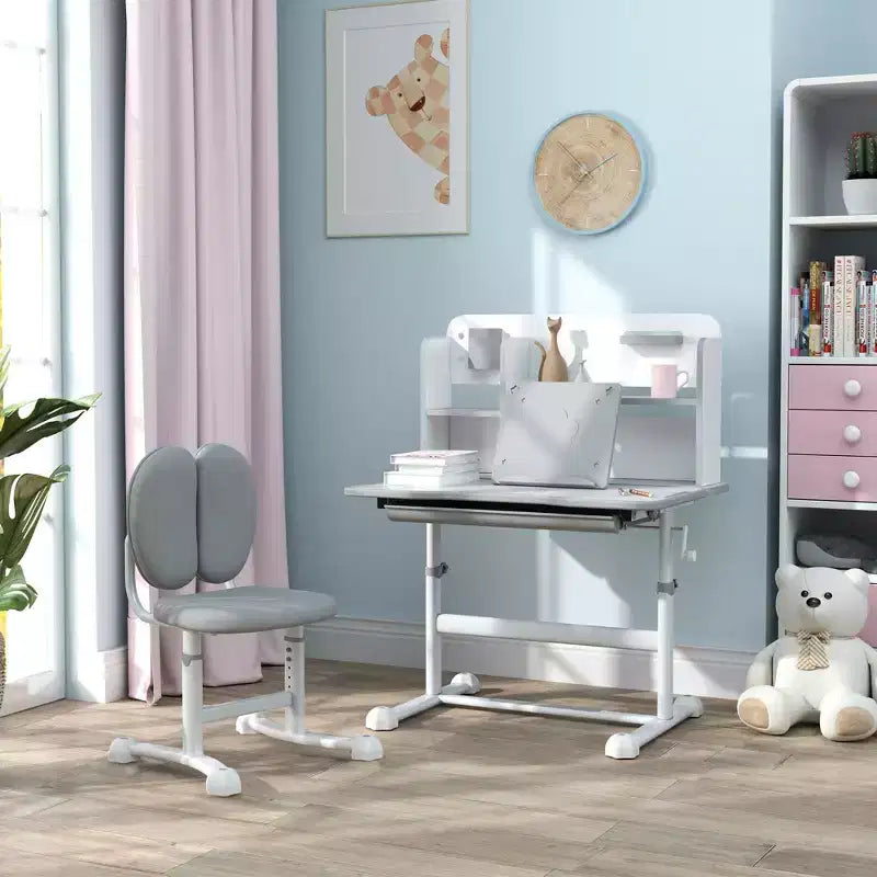 Scrivania e sedia per bambini regolabili in altezza grigie/rosa, età 3-12 anni, 1 bambino