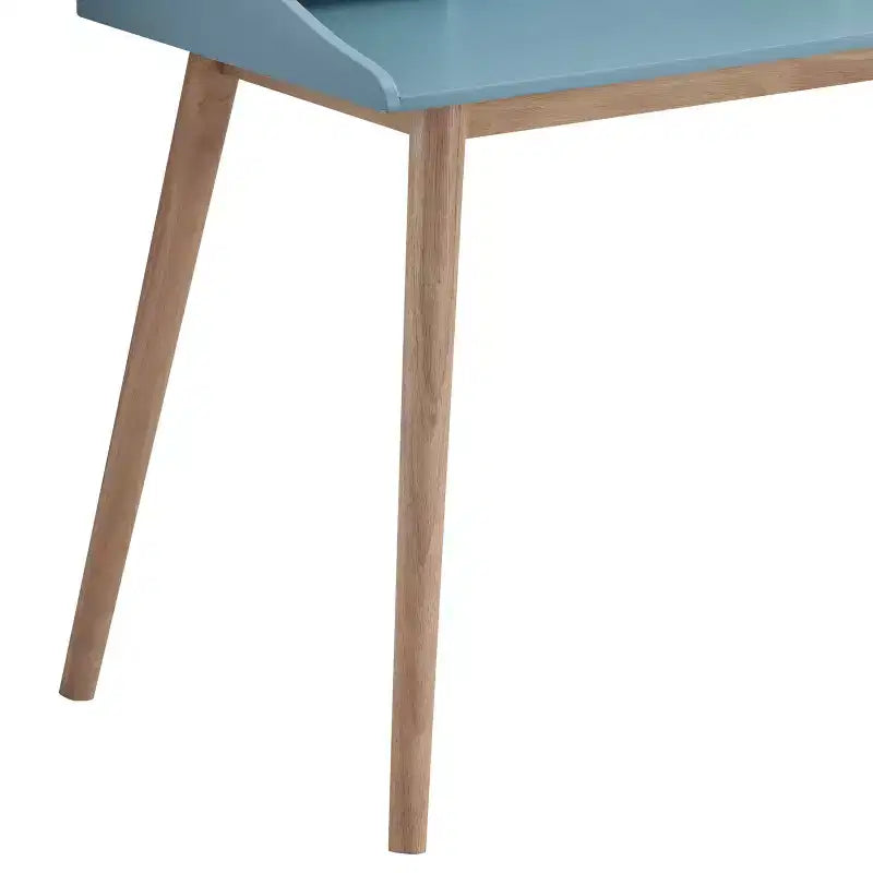 Scrivania blu/grigia con pensile e 4 ripiani aperti, 1 posto