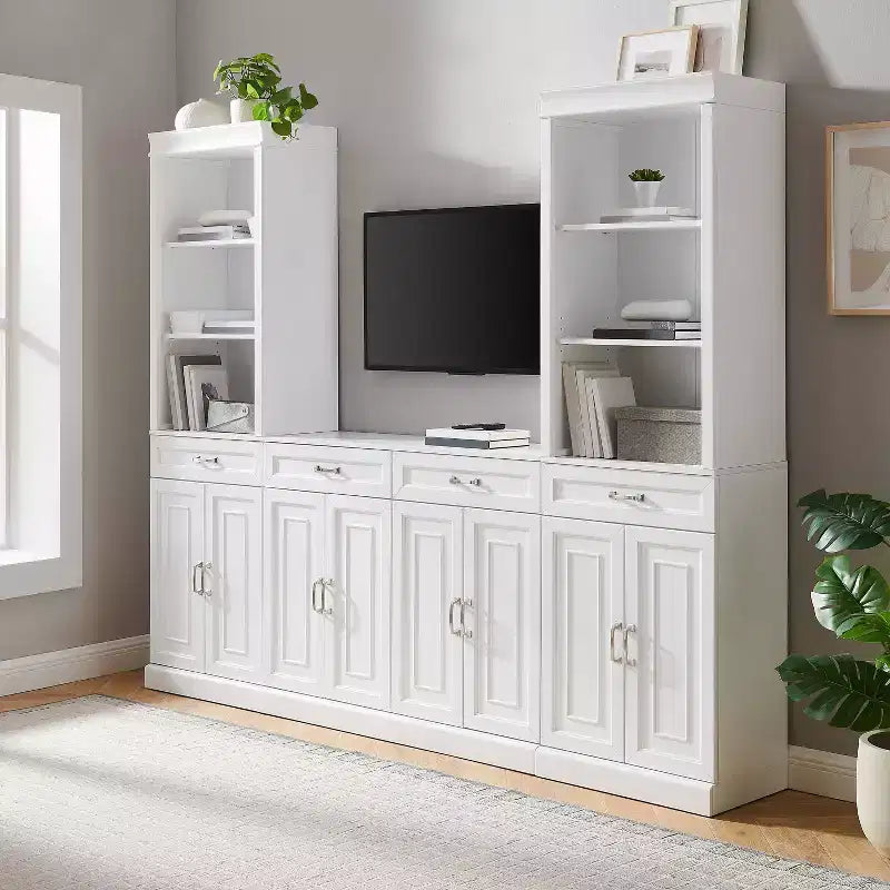 Set di mobile credenza e libreria bianco 3 pezzi, Montaggio 1 persona