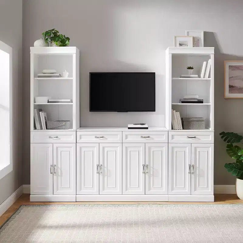 Set di mobile credenza e libreria bianco 3 pezzi, Montaggio 1 persona