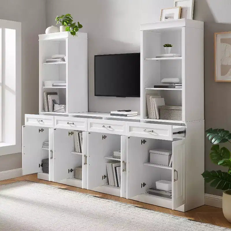 Set di mobile credenza e libreria bianco 3 pezzi, Montaggio 1 persona