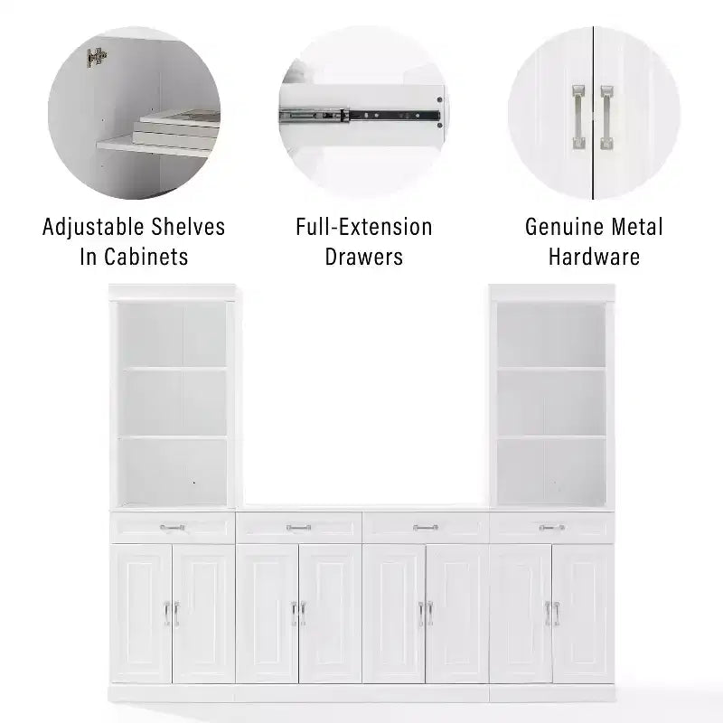 Set di mobile credenza e libreria bianco 3 pezzi, Montaggio 1 persona