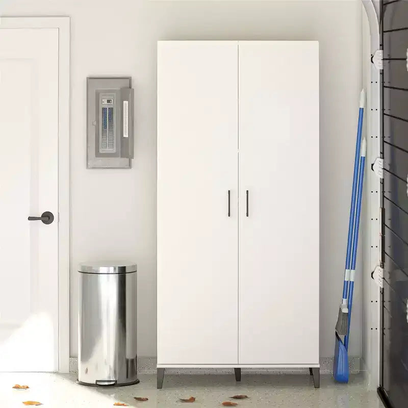 Armadietto alto da bagno bianco con 5 ripiani e 2 ante