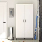 Armadietto alto da bagno bianco con 5 ripiani e 2 ante