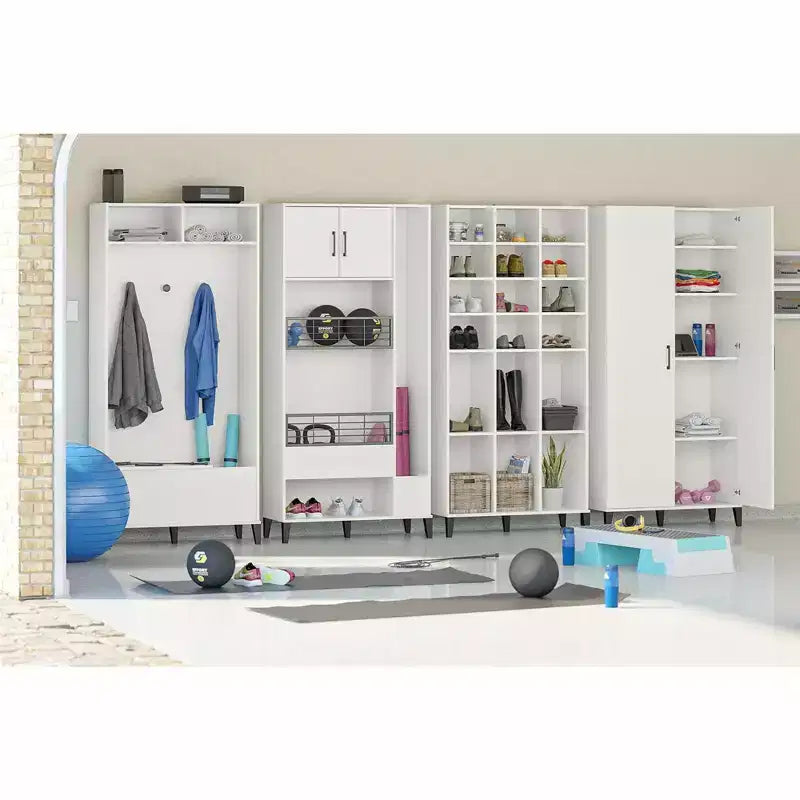 Armadietto alto da bagno bianco con 5 ripiani e 2 ante
