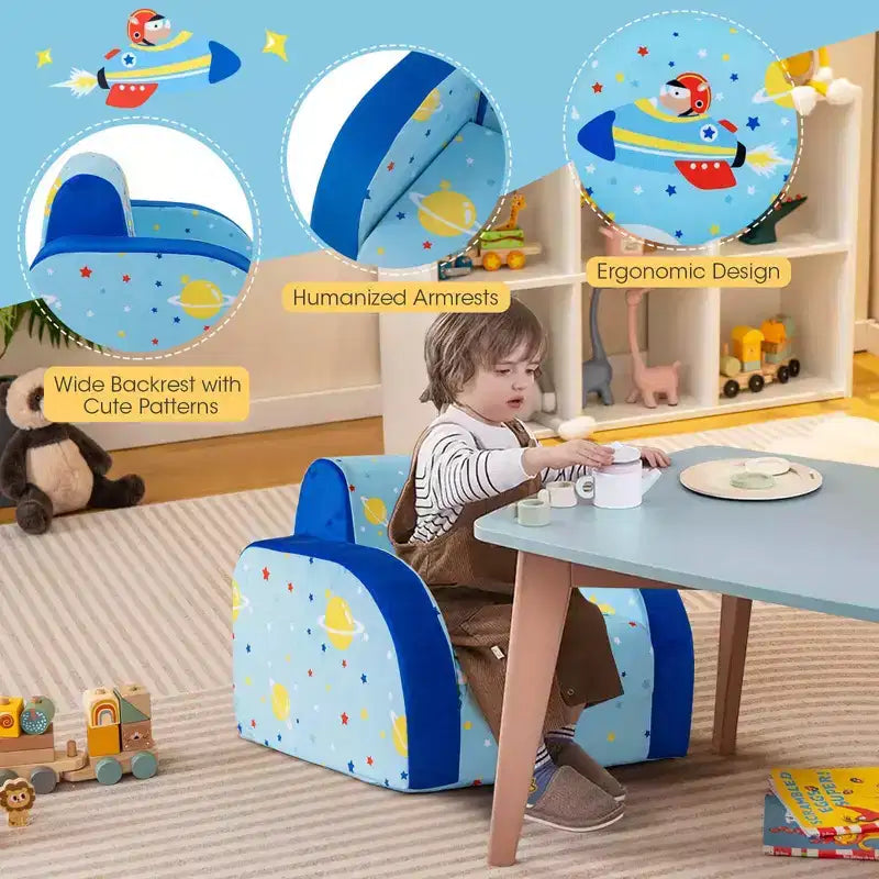 Divano Convertibile per Bambini 3-in-1, 1 Posto, Blu