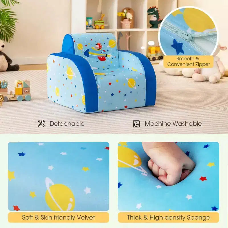 Divano Convertibile per Bambini 3-in-1, 1 Posto, Blu