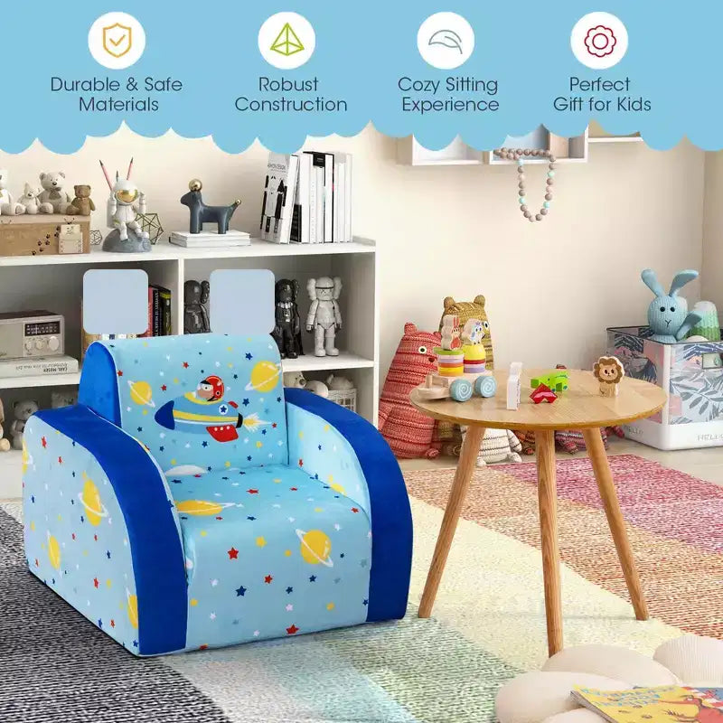 Divano Convertibile per Bambini 3-in-1, 1 Posto, Blu