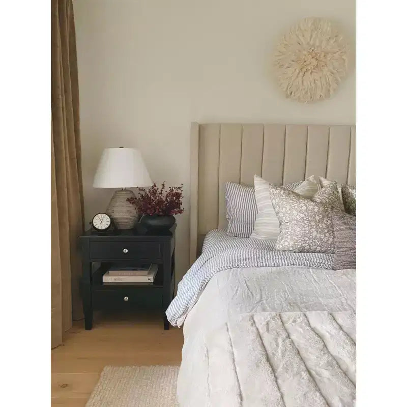 Comodino singolo in Hevea, colore nero / grigio / blu navy / bianco